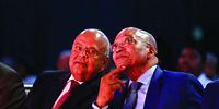 Former minister Pravin Gordhan and former president Jacob Zuma during the South African Local Governance Association conference on 24 March 2015 at Gallagher Estate in Johannesburg, South Africa. (Photo: Gallo Images / The Times / Moeletsi Mabe)