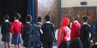 Learners from Tantyi Primary School and Samuel Ntsiko Primary School in Makhanda line up to play a game about numbers and units of measurement. (Photo: Supplied)