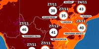Map showing temperatures in each province from 23 to 27 November 2023, during the heatwave. <br>(Image: Vox Weather)