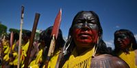 Indigenous people of different ethnicities participate in the III March of Indigenous Women on the Esplanade of the Ministries, in Brasilia, Brazil, 13 September 2023. During the march, a call is made for equal rights for indigenous women, the request for access to quality health care, education and economic opportunities, the protection of land and natural resources.  EPA-EFE/Andre Borges