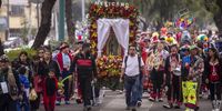 Clowns participate in the XXXI annual pilgrimage to the Basilica of Guadalupe, in Mexico City, Mexico 13 December 2023. Like every year, this 13 December, a pilgrimage full of colors and fun arrived at the Basilica, where dozens of clowns from different parts of Mexico celebrated and thanked the Virgin of Guadalupe.  EPA-EFE/Isaac Esquivel