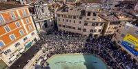 An aerial  view of the Trevi fountain as seen from atop the Poli Palace in Rome, Italy, 23 July 2024.  EPA-EFE/LUCIANO DEL CASTILLO
