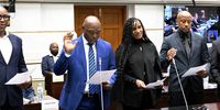 ANC member Zizi Kodwa with members of the MK party being sworn in as members of Parliament. 25 June 2024. (Photo: Phando Jikelo / Parliament of SA)