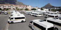 CAPE TOWN, SOUTH AFRICA - MARCH 24:  A general view of taxis gathered in Zonnebloem on March 24, 2022 in Cape Town, South Africa. It is reported that SAPS is allowing the taxi strike to proceed, despite permission for the march being withdrawn. (Photo by Gallo Images/ER Lombard)
