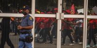 Workers affiliated to Cosatu march during the union federation's National Day of Action on October 7, 2021 in Rustenburg, South Africa. (Photo by Gallo Images/Alet Pretorius)