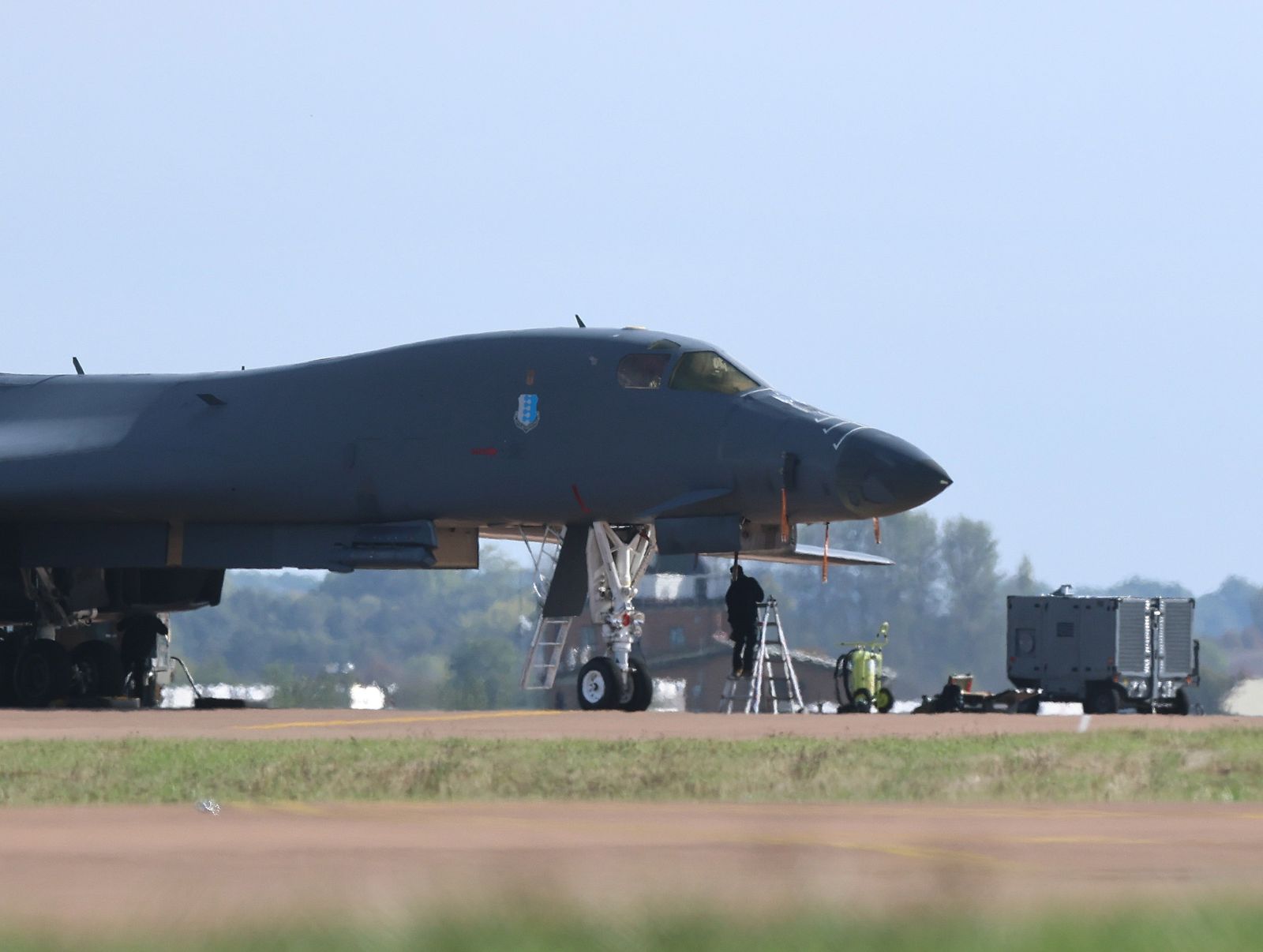 US B-1 Lancer bombers at RAF Fairford in Gloucestershire, Britain, 28 September 2026. Five men have been arrested on suspicion of explosive and terrorism offenc