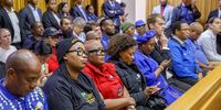 DA and EFF members during the court hearing of an urgent application to halt a VAT increase at Western Cape High Court on April 22, 2025 in Cape Town, South Africa. The Democratic Alliance (DA) and the Economic Freedom Fighters (EFF) are challenging the legality of the hike, announced as part of the revised fiscal framework. (Photo by Gallo Images/ER Lombard)