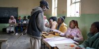 A voter in the general elections at the St Joseph Primary school in Koro-Koro, Lesotho on 7 October 7, 2022. (Photo: Shiraaz Mohamed)