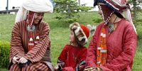 Kyrgyz artists during the cultural program 'Salburun' during President of the European Council Charles Michel and Kyrgyz President Sadyr Japarov (both not seen) visit in Cholpon-Ata, Kyrgyzstan, 03 June 2023.  EPA-EFE/IGOR KOVALENKO