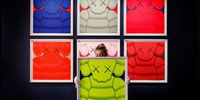 LONDON, ENGLAND - OCTOBER 04: Kaws 'What Party' series (est. £50,000 - 70,000) goes on view  at Sotheby's on October 04, 2021 in London, England. Sotheby's London hosts a preview of artworks donated for 'The Art of Wishes' charity auction. (Photo by Tristan Fewings/Getty Images for Sotheby's )
