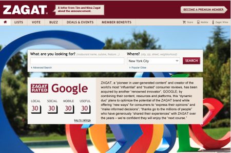 Google acquires restaurant rating site Zagat