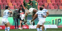 Sbu Nkosi of South Africa goes up for the ball during the Castle Lager Rugby Championship match between South Africa and Argentina at Nelson Mandela Bay Stadium on August 14, 2021 in Gqeberha, South Africa. (Photo: Richard Huggard/Gallo Images)