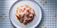 Pastourma cured yellowtail with fermented red pepper. (Photo: Jan Ras Photography)<br>