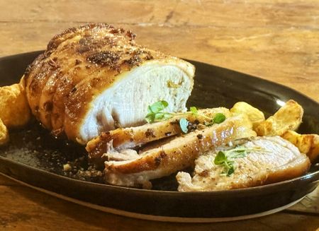 AirFryday: Pork sirloin roasted in an air fryer with ginger-garlic butter
