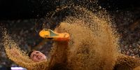 MUNICH, GERMANY - AUGUST 16: Thobias Montler of Sweden competes during the Athletics - Men's Long Jump Final on day 6 of the European Championships Munich 2022 at Olympiapark on August 16, 2022 in Munich, Germany. (Photo by Alexander Hassenstein/Getty Images)