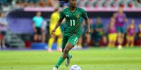  Barbra Banda of Team Zambia #11  during the Women's group B match between Australia and Zambia during the Olympic Games Paris 2024 at Stade de Nice on July 28, 2024 in Nice, France. (Photo by Marc Atkins/Getty Images)
