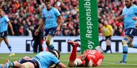 Mandatory Credit: Photo by James Crombie/INPHO/Shutterstock/BackpagePix (13855137bv)<br>Toulouse vs Vodacom Bulls. Toulouse's Thibaud Flament scores his sides third try<br>Heineken Champions Cup Round of 16, Le Stadium, Toulouse, France 2/4//2023 - 02 Apr 2023