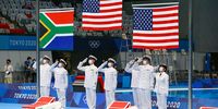 TOKYO, JAPAN - JULY 27:  The South African national flag is raised during the medal ceremony for Tatjana Schoenmaker of South Africa for her silver medal in the women’s 100m breaststroke  during the Swimming event on Day 4 of the Tokyo 2020 Olympic Games at the Tokyo Aquatics Centre on July 27, 2021 Tokyo, Japan. (Photo by Roger Sedres/Gallo Images)