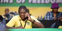 newly-appointed deputy president Paul Mashatile share the stage at Narec following a tough leadership race at the ANC's 55th national conference in Johannesburg, South Africa on 19 December 2022. (Photo: Leila Dougan)