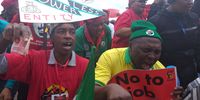 COSATU members march through the streets of Johannesburg to protest against job cuts and plans to unbundle Eskom, on 13 February, 2019. Photo: Bheki Simelane.