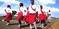 A troupe marches in Makapanstad during the diturupa carnival. (Photo: Lucas Ledwaba)