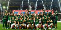 Springboks celebrate with the Freedom Trophy during the Castle Lager Rugby Championship match between South Africa and New Zealand at DHL Stadium on September 07, 2024 in Cape Town, South Africa. (Photo by Ashley Vlotman/Gallo Images)