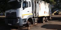 A refuse collection truck has its wheels removed at the Duncanville depot on 14 July 2025. (Photo: Felix Dlangamandla)