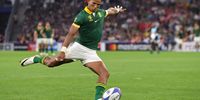 Manie Libbok of South Africa kicks a conversion during the Rugby World Cup France 2023 Pool B match between South Africa and Tonga at Stade Velodrome on 1 October 2023 in Marseille, France. (Photo: David Rogers / Getty Images)