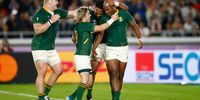 Makazole Mapimpi, being congratulated here by Vincent Koch, Faf de Klerk and Lukhanyo Am after he scored a try for South Africa in the 2019 Rugby World Cup final against England in Japan, <br> has not made the team for the Boks' clash against Scotland. (Photo: Steve Haag/Gallo Images)