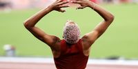 epa09385477 Yulimar Rojas of Venezuela reacts during the Women's triple jump final during the Athletics events of the Tokyo 2020 Olympic Games at the Olympic Stadium in Tokyo, Japan, 01 August 2021.  EPA-EFE/HOW HWEE YOUNG