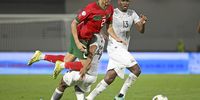 Achraf Hakimi of Morocco collides with Mothobi Mvala of South Africa after getting his pass away during the 2023 Africa Cup of Nations match between Morocco and South Africa at Laurent Pokou Stadium in San Pedro, Cote dIvoire on 30 January 2024 ©Ryan Wilkisky/BackpagePix