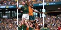 Pieter-Steph du Toit of the Springboks competes in the lineout against Lukhan Salakaia-Loto of the Wallabies during The Rugby Championship match at Suncorp Stadium in Brisbane on 10 August 2024. (Photo by Matt Roberts/Getty Images)
