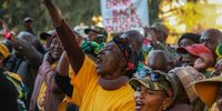 ANC supporters outside the State Capture Inquiry on 15 July 2019 where former president Zuma appeared. Photo: Ayanda Mthethwa