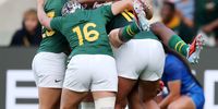 Catha Jacobs of South Africa celebrates with teammates after the team’s victory in the Women’s Rugby World Cup Pool D match against Italy at York Community Stadium in England on <br>31 August 2025. <br>(Photo: Stu Forster / Getty Images)