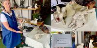 Carol Slabolepsy (playwright and actor Paul is her husband) makes life-size animal sculptures ‘with soul’ for her My Hares and Graces brand. They’re even given names and personalised for you. (Photos and composite image: Tony Jackman)<br>