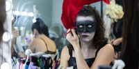 Actors puts on makeup before performing in the Dark Cabaret show during the Halloween season at the Madrid Amusement Park on October 08, 2023 in Madrid, Spain. The Madrid Amusement Park celebrates Halloween from September 30 to November 1.  (Photo by David Benito/Getty Images)