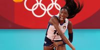 TOKYO, JAPAN - AUGUST 04: Paola Ogechi Egonu #18 of Team Italy serves against Team Serbia during the Women's Quarterfinals volleyball on day twelve of the Tokyo 2020 Olympic Games at Ariake Arena on August 04, 2021 in Tokyo, Japan. (Photo by Toru Hanai/Getty Images)