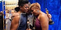 LOS ANGELES, CALIFORNIA – APRIL 25: (EDITORIAL USE ONLY) In this handout photo provided by A.M.P.A.S., (L-R) Mia Neal, Sergio Lopez-Rivera, and Jamika Wilson, winners of the Makeup and Hairstyling award for 'Ma Rainey's Black Bottom,’ are seen backstage during the 93rd Annual Academy Awards at Union Station on April 25, 2021 in Los Angeles, California. (Photo by Richard Harbaugh/A.M.P.A.S. via Getty Images)