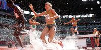 TOKYO, JAPAN - AUGUST 01:  Lea Meyer of Team Germany competes in round one of the Women's 3000m Steeplechase heats on day nine of the Tokyo 2020 Olympic Games at Olympic Stadium on August 01, 2021 in Tokyo, Japan. (Photo by Christian Petersen/Getty Images)