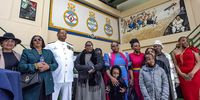 Vice-Admiral Monde Lobes of the South African Navy with the deceased submariners' families     at Simon's Town Naval Base on 20 September 2024. (Photo: Gallo Images / Brenton Geach)