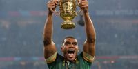 Damian Willemse of South Africa celebrates with the trophy after winning the Rugby World Cup 2023 final between New Zealand and South Africa in Saint-Denis, France, 28 October 2023.  (Photo: EPA-EFE / TERESA SUAREZ)