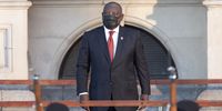 President Cyril Ramaphosa stands before the civil guard of honor at the City Hall in Cape Town, South Africa on Thursday 10 February 2022 prior to delivering the State of the Nation address. (Photo: Leila Dougan)