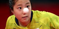 TOKYO, JAPAN - AUGUST 02: Shin Yubin of Team South Korea serves during her Women's Team Round of 16 table tennis match on day ten of the Tokyo 2020 Olympic Games at Tokyo Metropolitan Gymnasium on August 02, 2021 in Tokyo, Japan. (Photo by Jamie Squire/Getty Images)