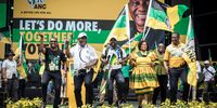 South African President and African National Congress (ANC) President Cyril Ramaphosa dances after speaking to supporters at the ANC Election Manifesto at Moses Mabhida Stadium on February 24, 2024, in Durban, South Africa. About 70,000 people gathered to hear ANC President Cyril Ramaphosa state the promises in advance of the election which will be held on May 29, 2024. Mr. Ramapahosa promised to step up his governments efforts to create jobs, welfare grants and a national health care program. ANC has seen decreased support in recent polls and especially KwaZulu-Natal province will be a tightly contested province during 2024 elections, Thirty years after the first democratic elections on April 27, 1994. (Photo by Per-Anders Pettersson/Getty Images)