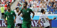 Salman Al-Faraj (C) of Saudi Arabia celebrates after scoring the 1-1 equalizer from the penalty spot during the FIFA World Cup 2018 group A preliminary round soccer match between Saudi Arabia and Egypt in Volgograd, Russia, 25 June 2018. EPA-EFE/SERGEI ILNITSKY   