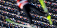 OBERSTDORF, GERMANY - FEBRUARY 23: Thea Minyan Bjoerseth of Norway in action in front of cardboard cutouts of fans during the Women's Ski Jumping Normal Hill training at the FIS Nordic World Ski Championships Oberstdorf on February 23, 2021 in Oberstdorf, Germany. (Photo by Matthias Hangst/Getty Images)