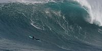 Surfers takes on the big waves at Dungeons on June 22, 2018 in Hout Bay, South Africa. Dungeons a reef a few hundred from below the sentinel cliff, was the location for big wave events such as the Red Bull Big Wave Africa. (Photo by Gallo Images / Brenton Geach)