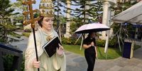 epaselect epa11573042 A Catholic woman walks past an Apostle statue in the Catholic prayer garden 'Taman Doa Hati Tersuci Maria', ahead of Pope Francis' visit, in Tangerang, Banten province, Indonesia, 29 August 2024 (issued 30 August 2024). Indonesia is gearing up for Pope Francis's Apostolic Visit from 03 to 06 September. As the second-largest Muslim-majority country in the world, Indonesia is home to approximately 8.6 million Catholics, or 3.1 percent of the population as of February 2024, according to data from the Ministry of Home Affairs. During his visit, Pope Francis is expected to meet with interfaith leaders at Istiqlal Mosque in Jakarta, the largest mosque in Southeast Asia, to promote peace and dialogue among different religious communities. He will also meet with Indonesian President Joko Widodo and lead a mass prayer with 80,000 worshippers at Gelora Bung Karno Stadium.  EPA-EFE/ADI WEDA ATTENTION: This Image is part of a PHOTO SET