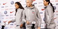 United States women's national soccer team players (L-R) Carli Lloyd, Megan Rapinoe, and Alex Morgan attend the media day leading up to the upcoming 2019 FIFA Women World Cup soccer tournament in New York, New York, USA, 24 May 2019. The 2019 FIFA Women World Cup begins in June in France.  EPA/JUSTIN LANE