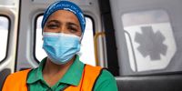 EMS paramedic and vaccinator Shahnaaz Taliep says Vaxi Taxi is a win-win: it keeps people safe and reduces the load for EMS in the long term. Photo: Ashraf Hendricks<br>